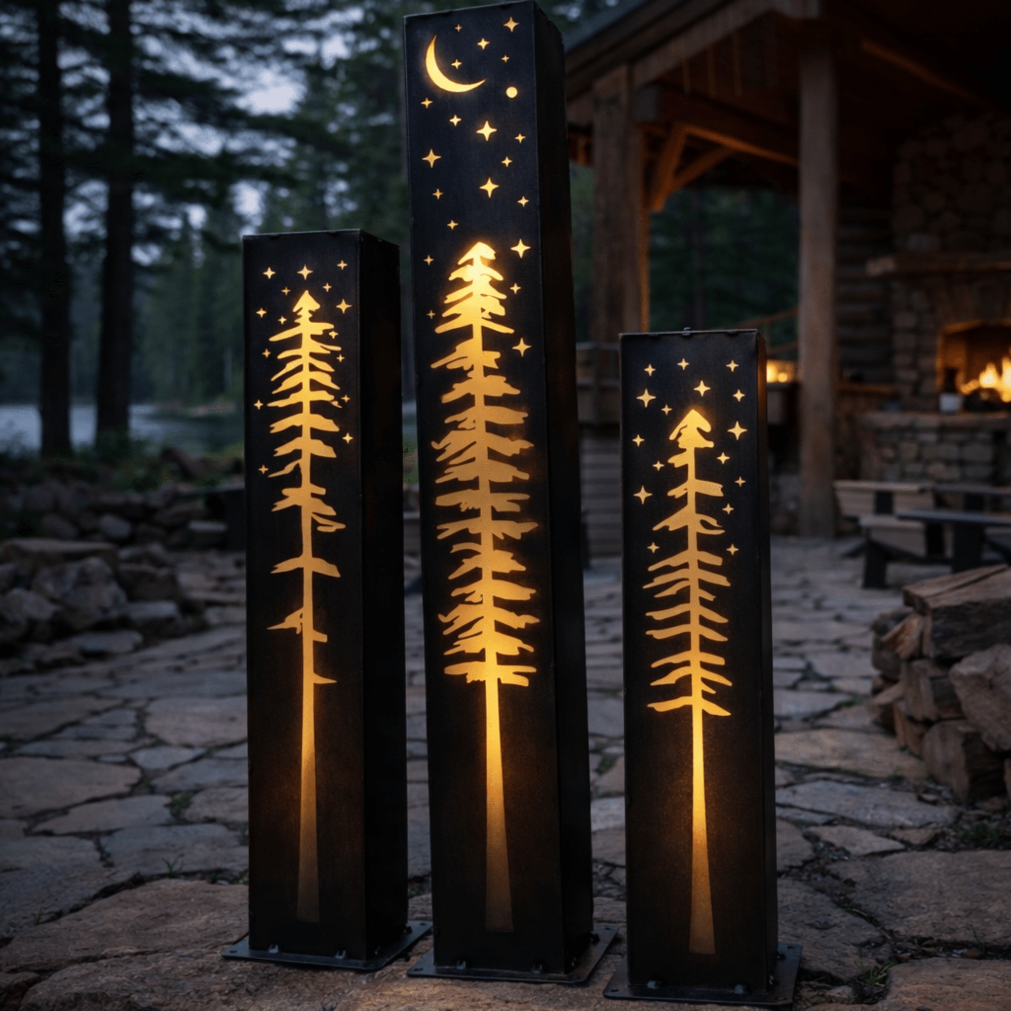 XL Pine Night Sky Solar Luminary Pillar