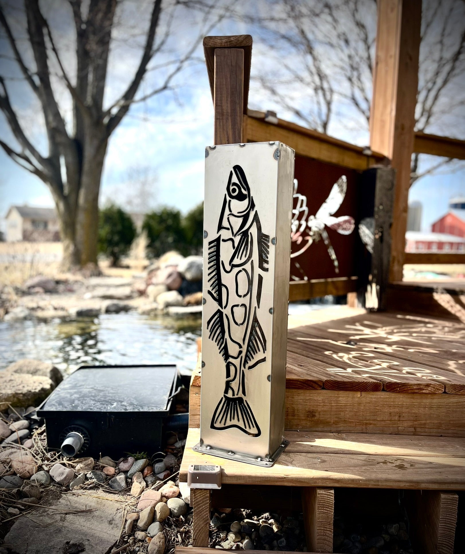 XL Steel Fish Luminary Pillar