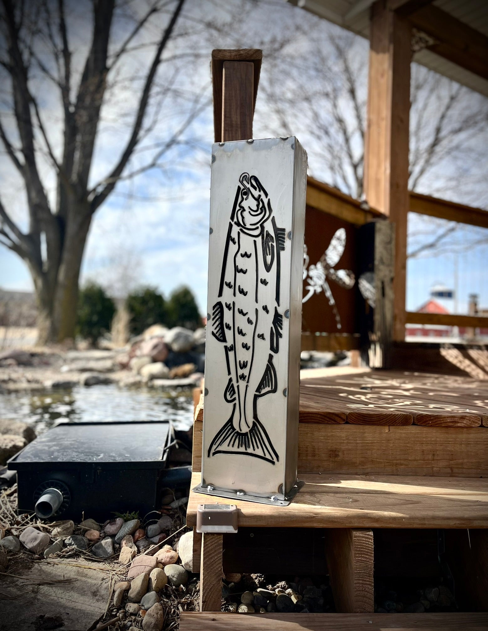 XL Steel Fish Luminary Pillar